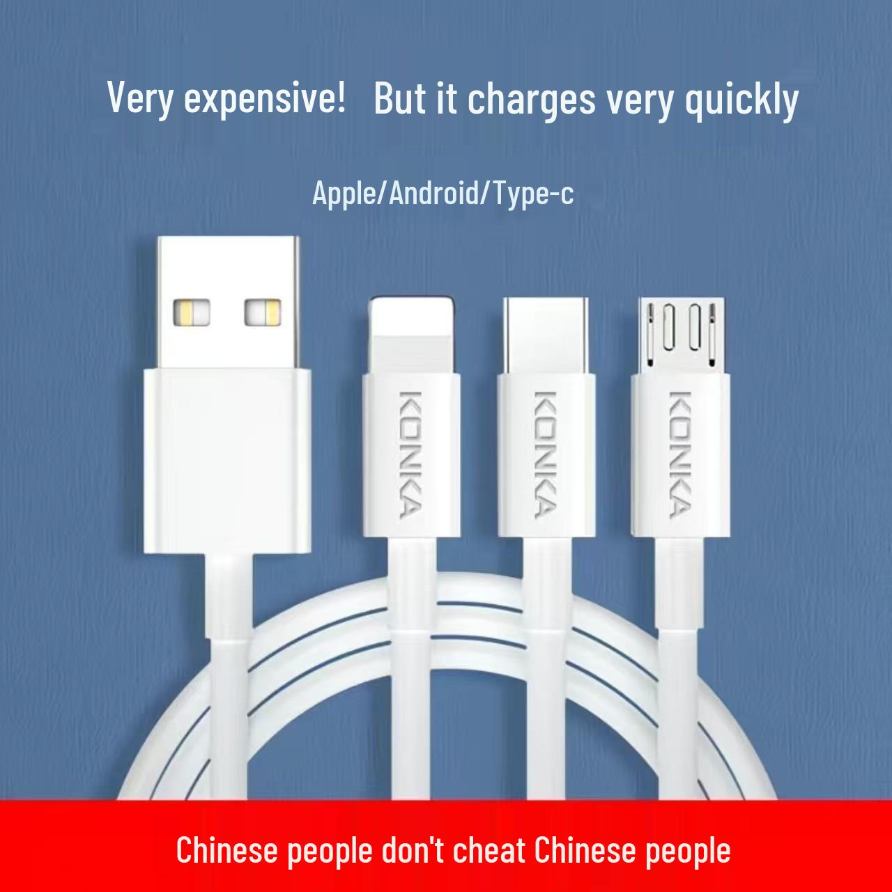 

KONKA 3-in-1 High-Quality Fast Charging Cable for Apple & Android Devices