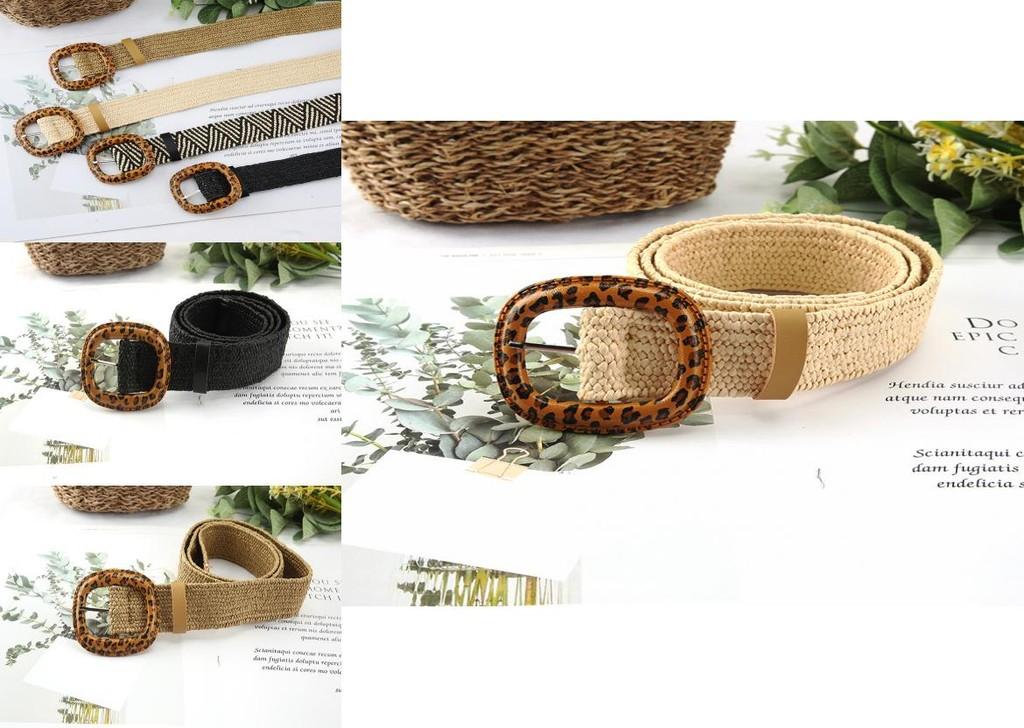 Fashion Leopard Print Buckle Decoration Women Casual Woven Waist Belt For Beach And Summer Wear
