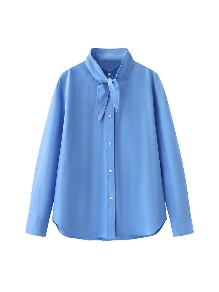 2026 Spring Women's Loose Long-Sleeve Shirt with Detachable Tie Collar