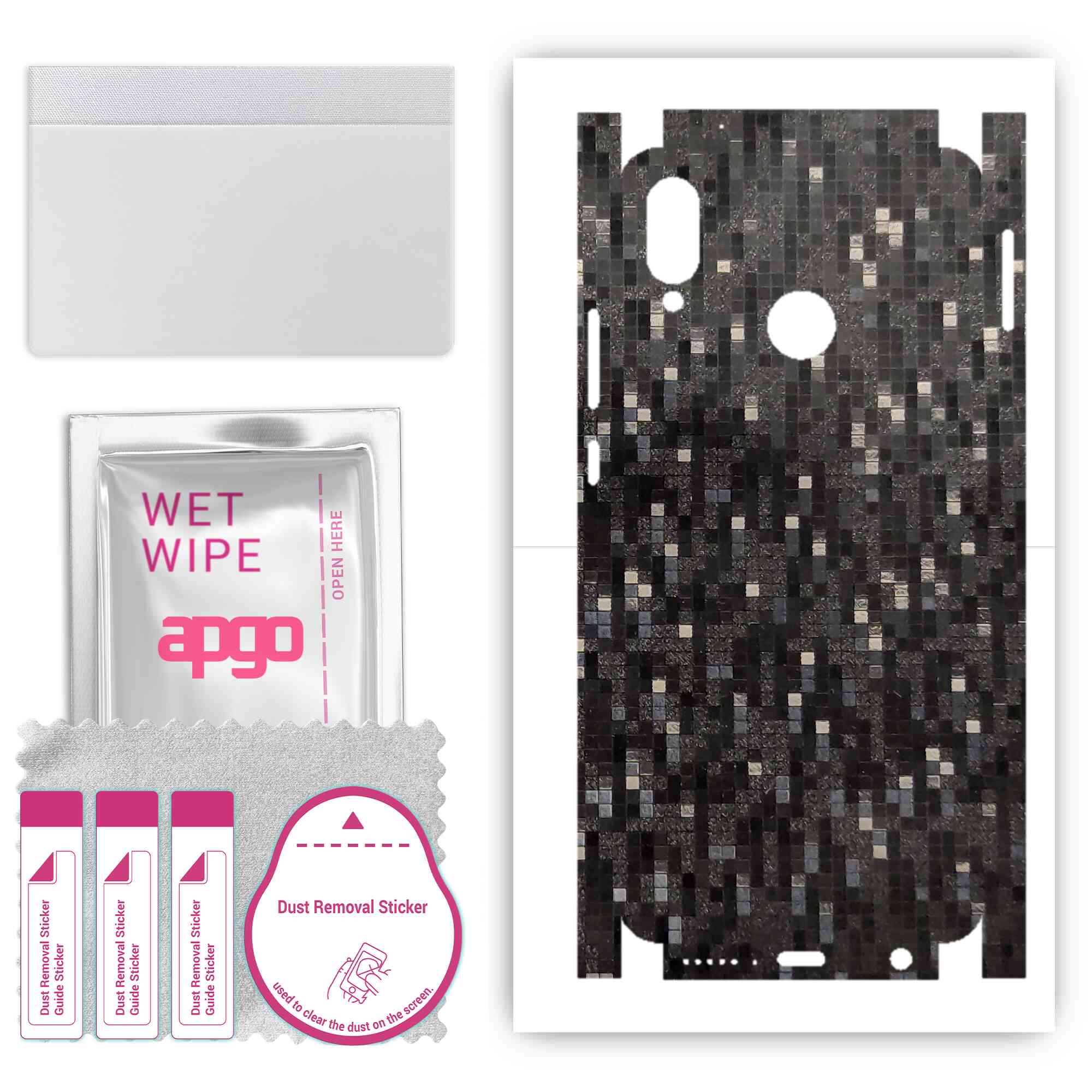 

apgo Protective Skin Sticker for the back+sides compatible with Huawei P20 lite, Full Wrap Film, Foil, Vinyl - Pattern Carbon Black Pixel
