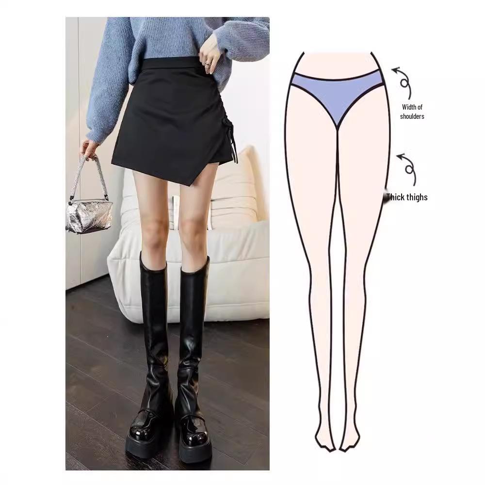 A-line Pleated Irregular Midi Culottes Skirt, High Waist, Slimming, Hip-Hugging, Women's Spring/Autumn 2024