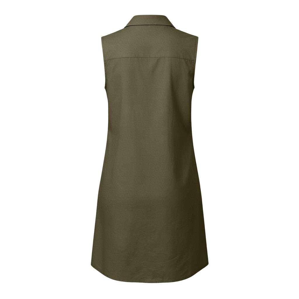 Womens Sleeveless V Neck Shirt Dress with Pockets Casual Button Down Relaxed Fit Tunic Dress for Daily Wear