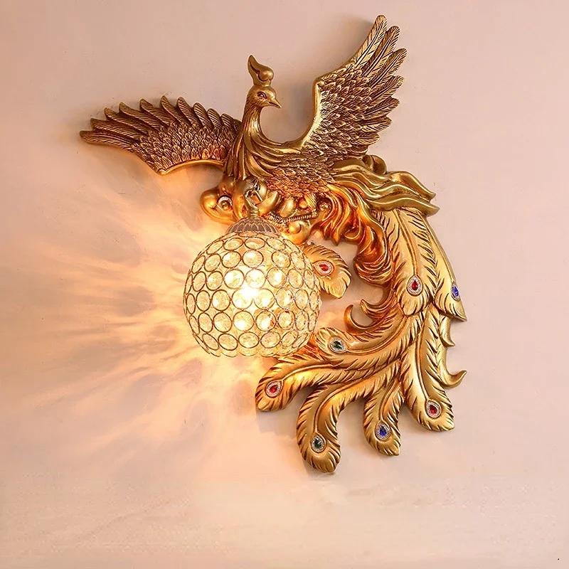 

Лампа в виде птицы Феникс-Павлин, настенные светильники для домашнего декора, настенные бра для гостиной, спальни, современные светодиодные светильники, светильники 38X45CM