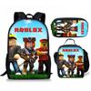 New Roblox Student School Bag Roblox Digital Printing Backpack Three-piece Set Lunch Bag Pencil Case