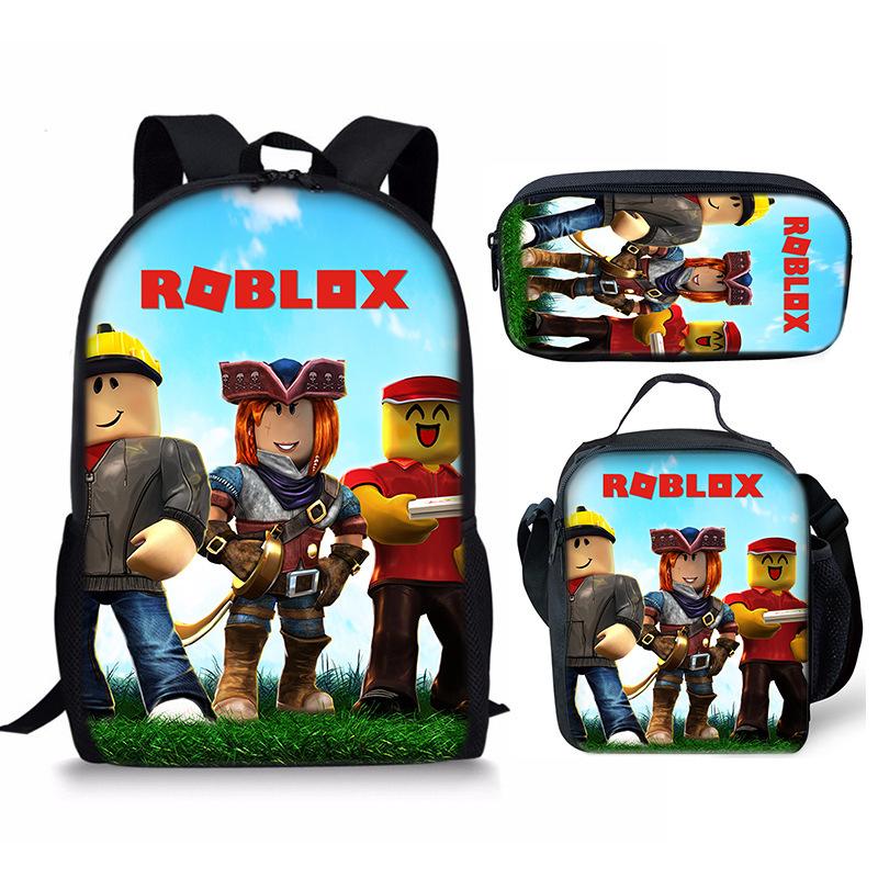 New Roblox Student School Bag Roblox Digital Printing Backpack Three-piece Set Lunch Bag Pencil Case