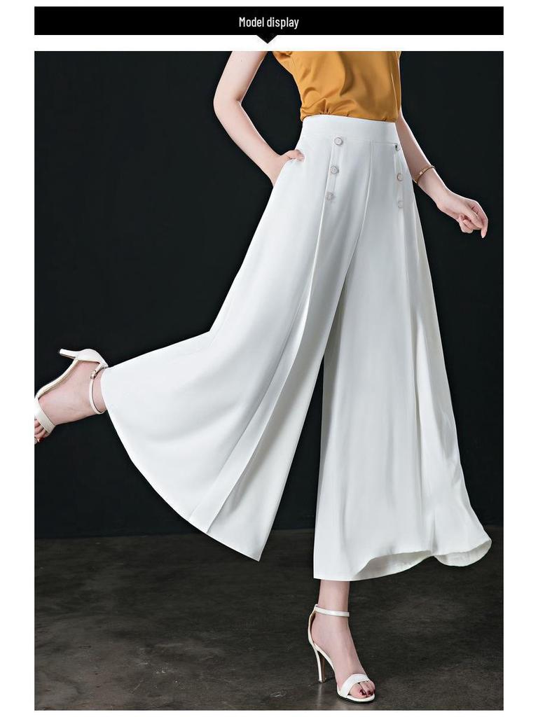 2024 Women's High Waist Wide Leg Nine-Point Skirt Pants - Spring/Summer Slimming Casual Swing Fit