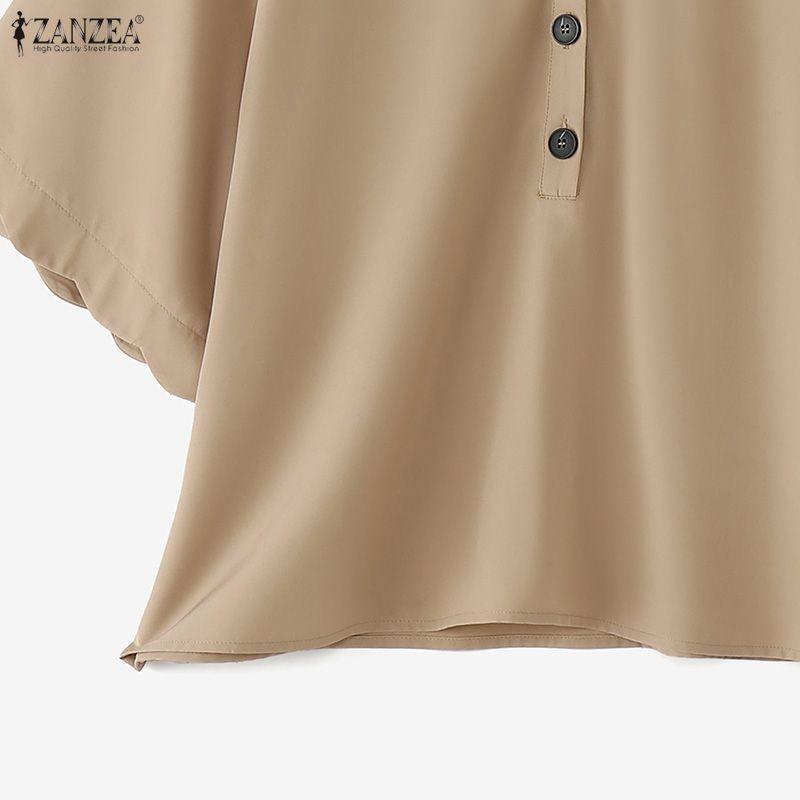 ZANZEA Women Classic Collar Loose Casual Half Sleeve Blouse