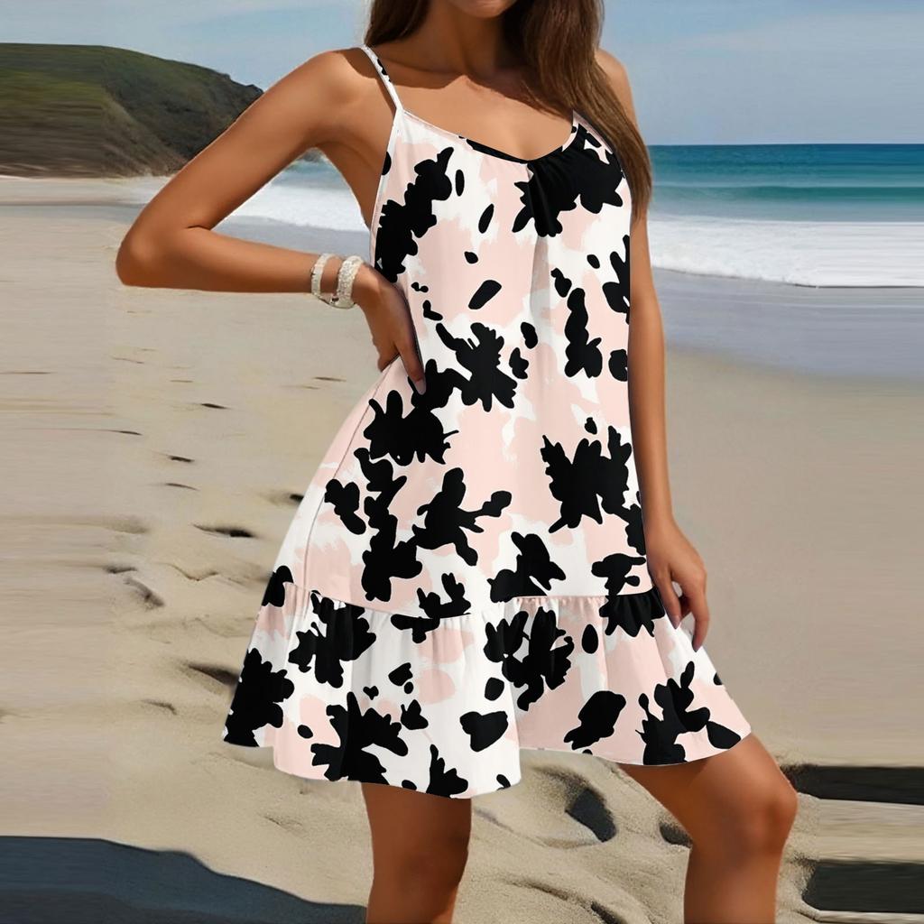 Damenmode Lässig Ärmellos Rundhals Weit Geschnitten Geblümtes Strandkleid