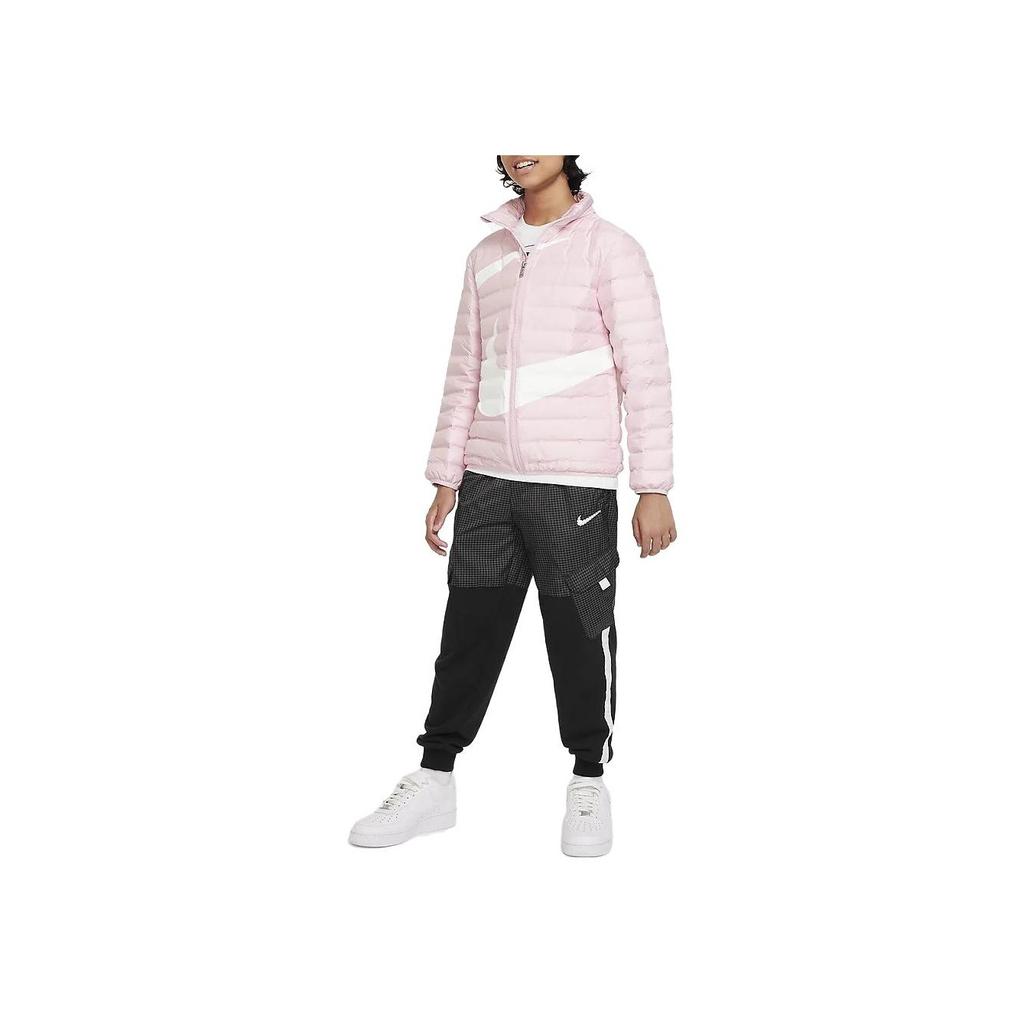 Nike Down Jacket Swoosh Color Block Stand Collar Zipper Casual Kids Jackets Pink FV2518-690