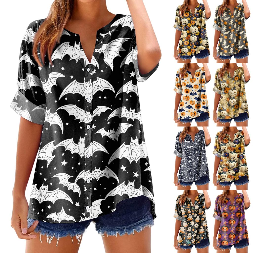 Women's Fashionable, Casual, Comfortable, Loose-Fitting Halloween Print Top