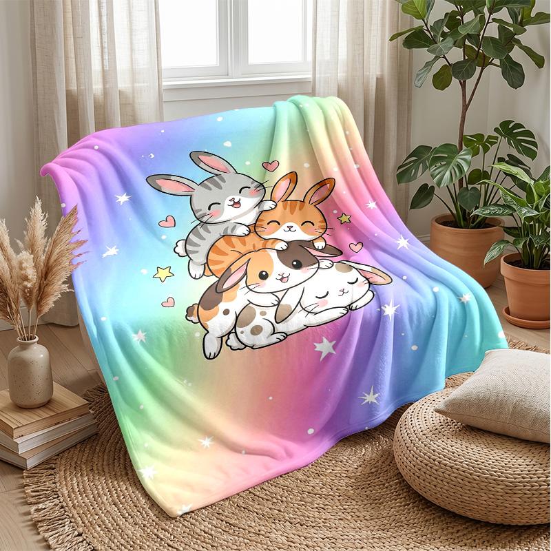 Cute Animal Group with Flowers blanket Personalized Name Flannel Blanket Soft Cozy Plush Throw for Sofa Bed Lightweight Home Decor