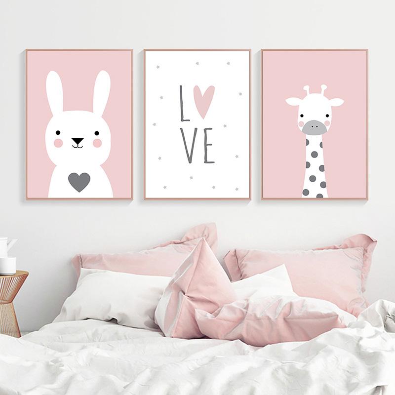 Rabbit Bunny Giraffe Star Posters Prints Nursery Wall Art Bedroom Picture Animal Canvas Painting Nordic Kid Baby Girl Room Decor