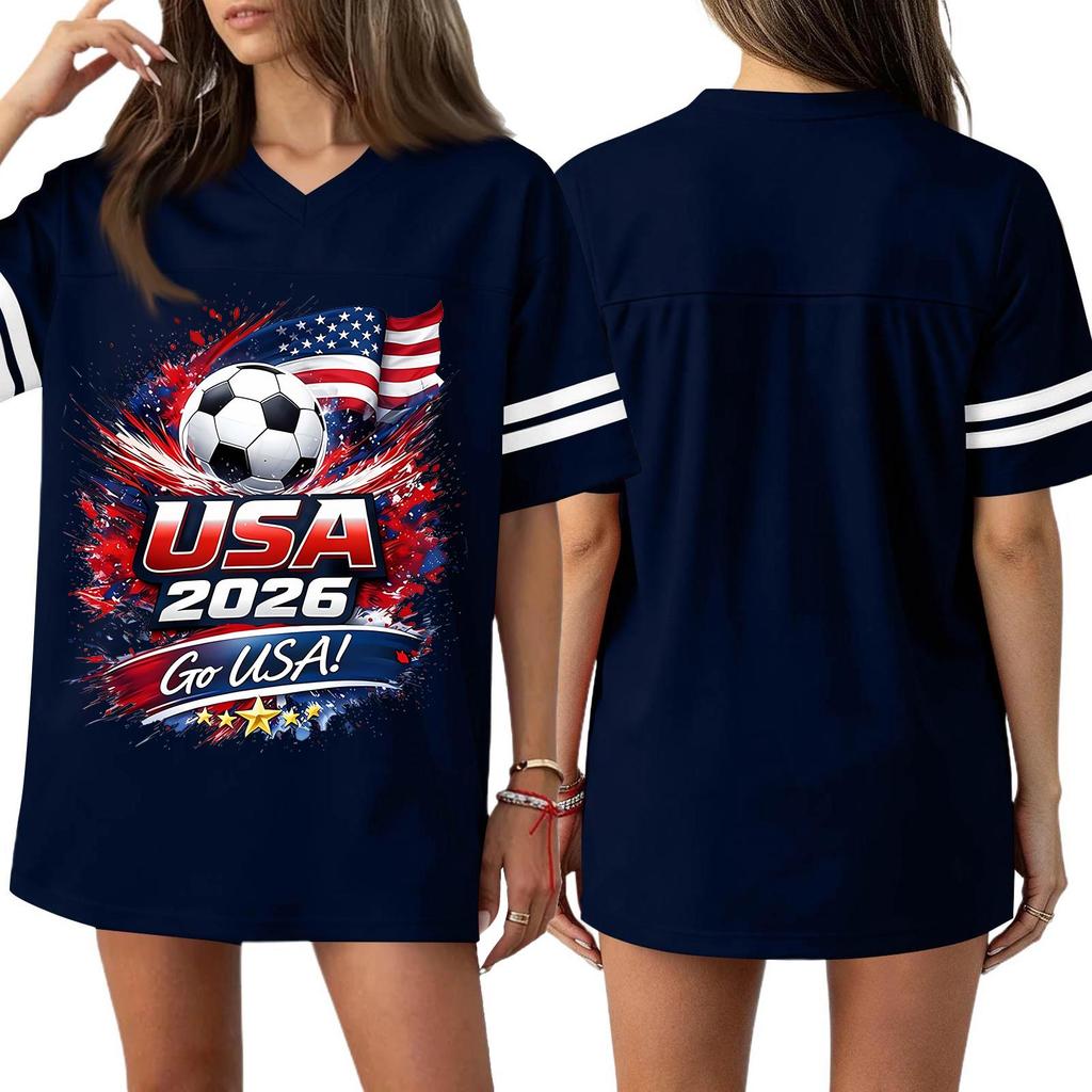 Women's Casual & Stylish V-Neck Sports — Print Short-Sleeve Athletic T-Shirt Top