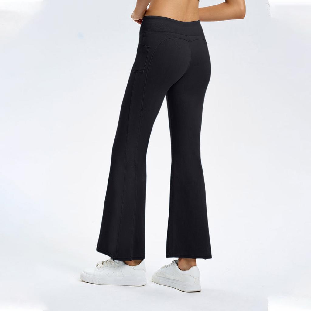 Dámské džínové jóga kalhoty do zvonu Dámské vysoce elastické břicho stahující boky zvedající kapsy Sportovní fitness ležérní kalhoty