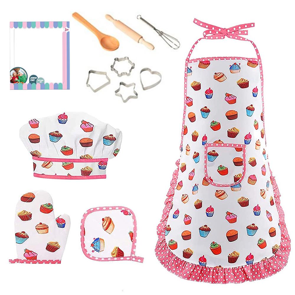 Kids Cooking and Baking Set Baking Kit Apron Dress up Chef Costume Kids Aprons for Girls Toddler Chef Hat for Little Girls
