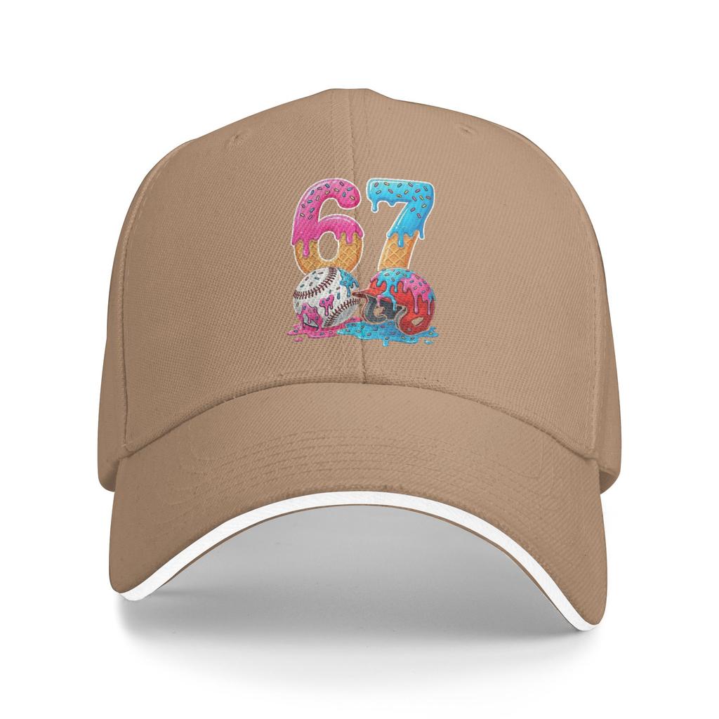 Baseball Ice Cream Drip 67 Helmet Bats Sports Game Day Casual Baseball Cap Summer Trucker Hat Breathable Outdoor Snapback Cap