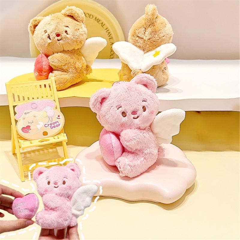 Cute Keychain with Expandable Heart Shaped Pendant Practical Bear Keyring Mobile Phone Accessory Pendant for Backpack