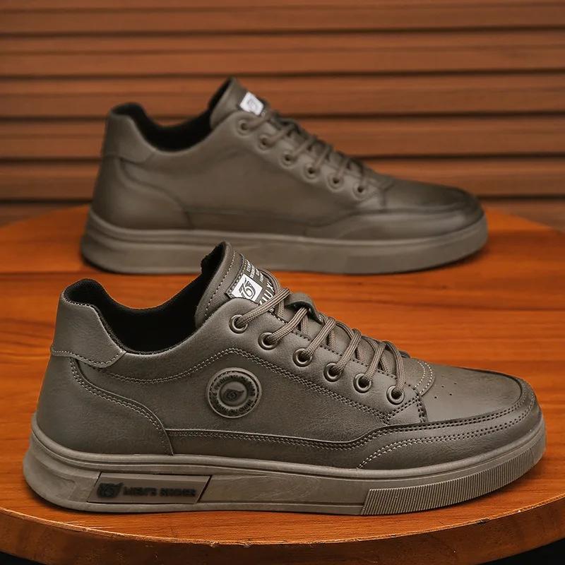 Herrenschuhe Mode Leder Freizeitschuhe für Herren Mesh Atmungsaktive Sneaker Schnürschuhe Plateau Vulkanisierte Schuhe Zapatillas De Hombre