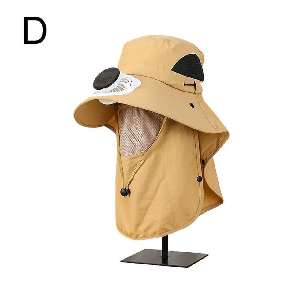 (Yellow) Wide Brim Solar Fan Outdoor Sunscreen Sun Hat With Fan and Mask Hot 2024