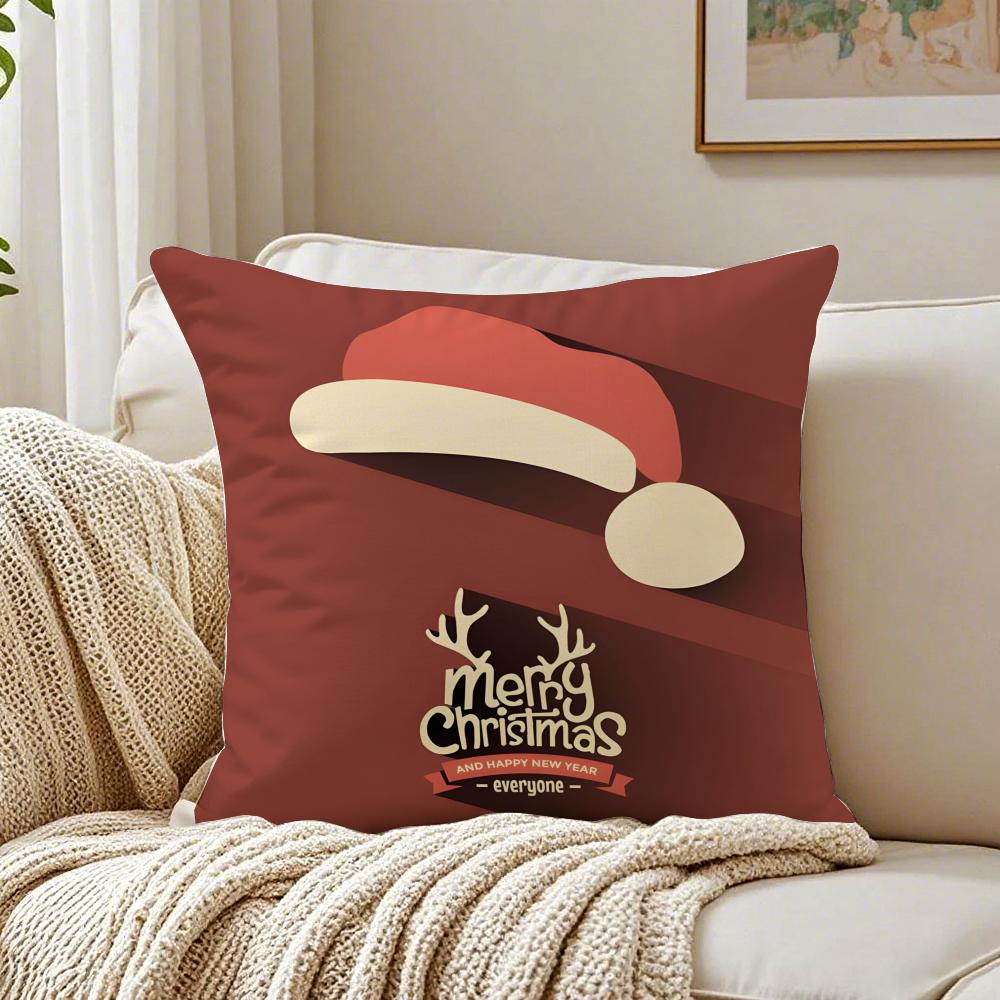 Warm Festive Christmas Red Collection Art Cushion Cover Linen Pillowcase Soft for Sofa Bed Home Room Decor