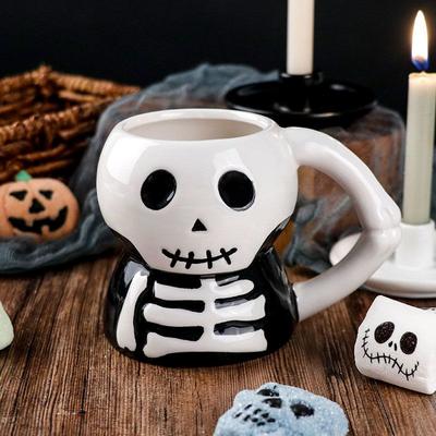 Halloween Mugs, Ceramic Cup, 3D Hand Painted Design, Large Capacity, Personality, Cartoon, Skull, Fashion Drinkware