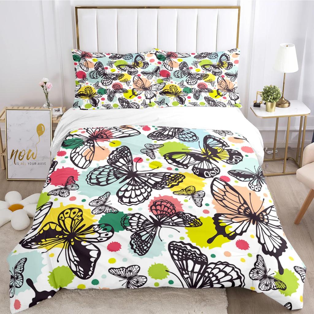 Cartoon Butterfly HD Print Polyester Bedding Sets Girl Kids or Adults for Beds Quilt Cover Pillowcase King Size  Bedding Set