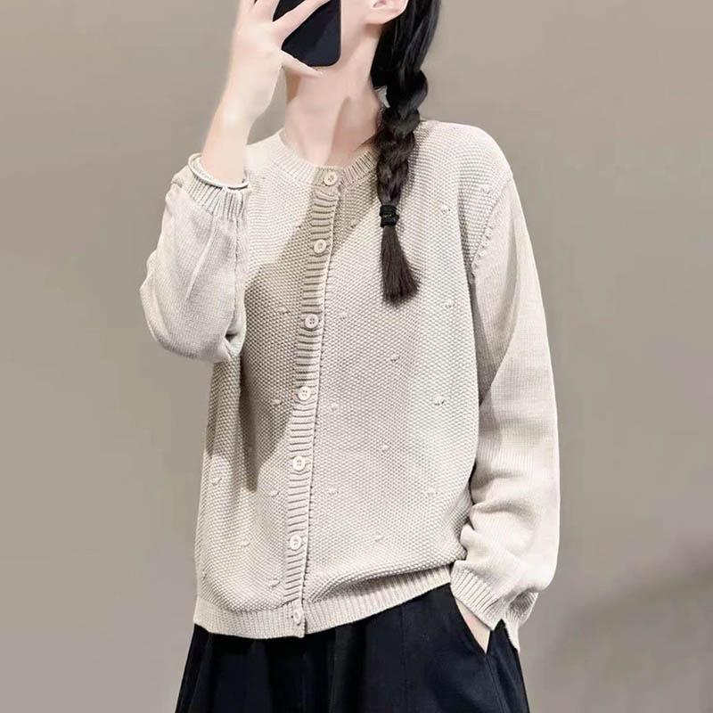 Sweaters Coat Cardigan for Women Retro Literary Solid Color Long Sleeve Knit Cardigan Sweaters Jacket