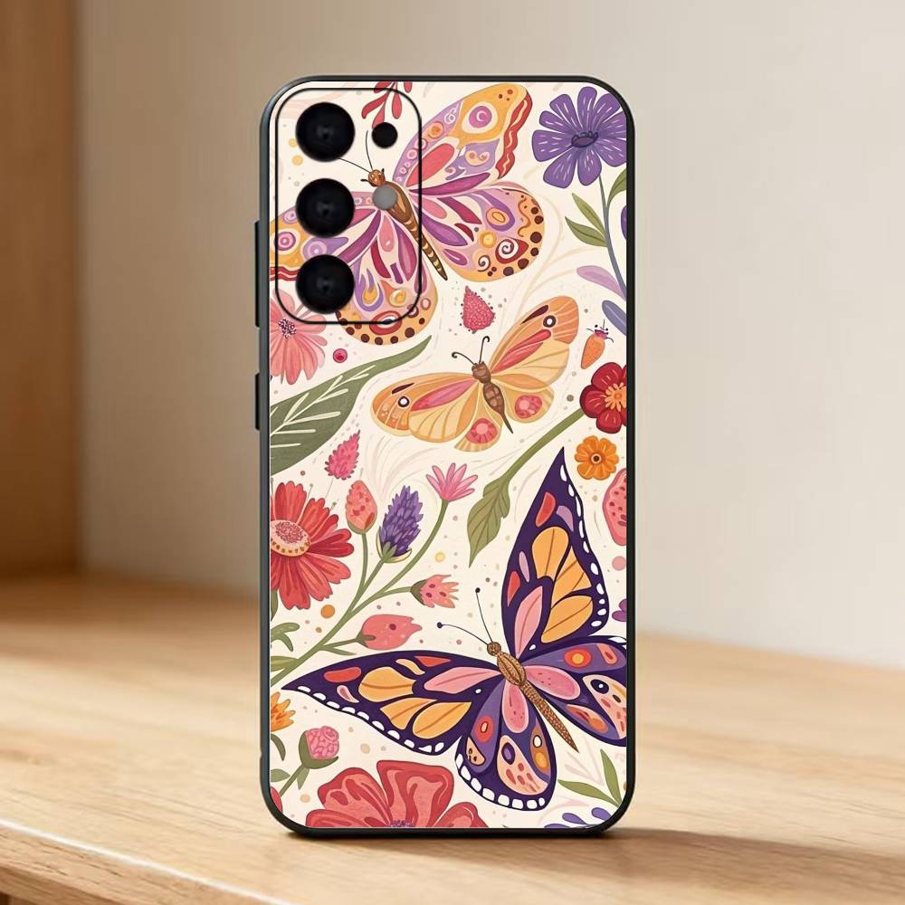 Butterflies Phone Case For Samsung S25,24,23,22,30,21,10,9,Ultra,Plus,Lite Soft Black Case