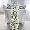 Uflower Atficial White Flower Row Runner Elegant Artificial Center Stage Background for Wedding Party Home Decoration