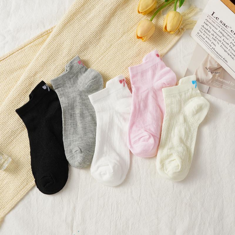Women's Candy-colored Hollow Thin Breathable Invisible Socks Korean Style Cute Heel Embroidered Bow