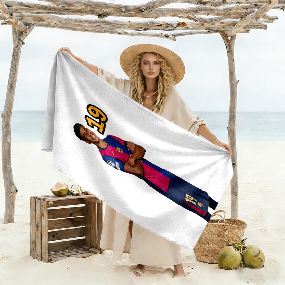 Lamine Yamal Brazilian Footballer Trophy Beach Towel High Absorbency & Quick-Dry Comfortable Lightweight
