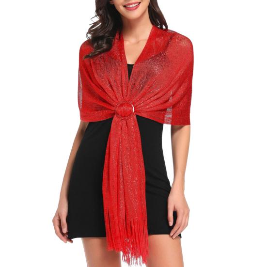 Women Shawl Sparkling Metallic Lightweight Scarf Wrap with Tassel Free Buckle Shimmering Finish Evening Wedding Formal Dress Stole