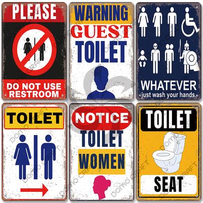 Toilet Warning Signs Metal Plaque Vintage Man Lady Funny Restroom Poster Metal Tin Plates Wall Decor for Bathroom Market Bar Pub