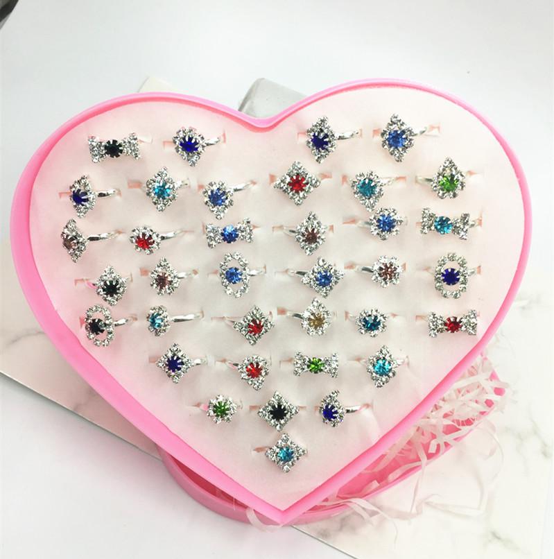36buc inel pentru copii Cute Princess Baby bibelouri Jucărie Fetiță Cartoon Crystal Inel (cu cutie)