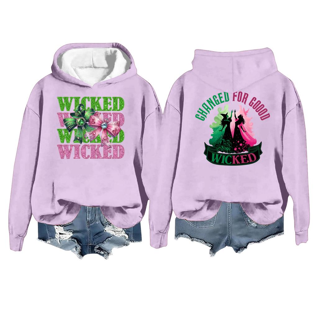 Women's Casual Long Sleeve Pullover Witch Print Hooded Sweatshirt