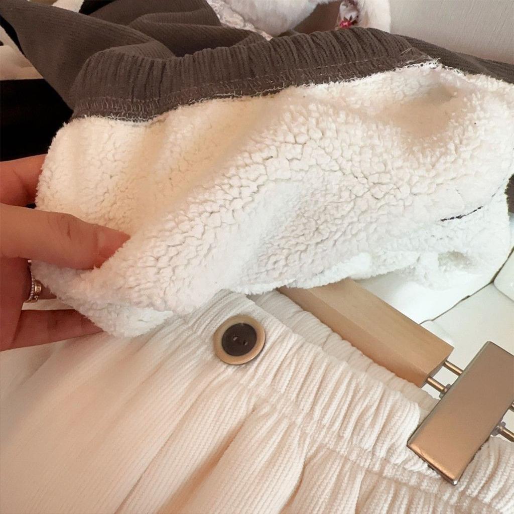 Winter Children's Clothing 1-8Y Kids Fleece Lined Corduroy Wide Leg Pants Solid Color Warm Trousers