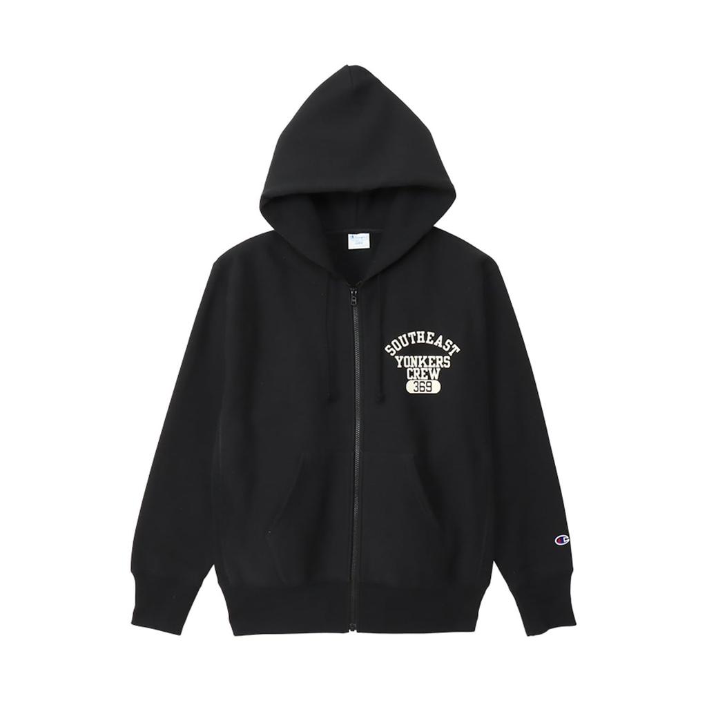 Hoodie Long Sleeve Round Neck Fleece Lined Graphic Print Relax Fit Hooded Sweatshirt REVERSE Black [Champion] 11.5oz WEAVE(R) C3-A116 Men's