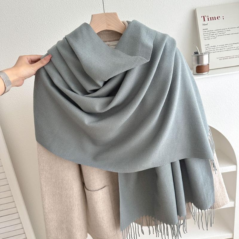 New Solid Color Fringed Scarf Men's and Women's Autumn and Winter Thickened Versatile High-end Shawl Imitation Cashmere Fashion Scarf
