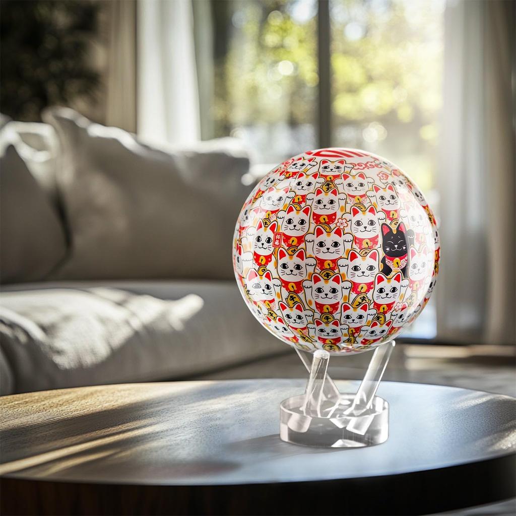 MOVA Globus Japan Exklusiv Glückskatze mit Solarbetriebener Rotation Einzigartige Heim- und Bürodekoration für Frauen und Kinder 11,5cm (4,5 Zoll) Basis, Kugel, Geschenk,