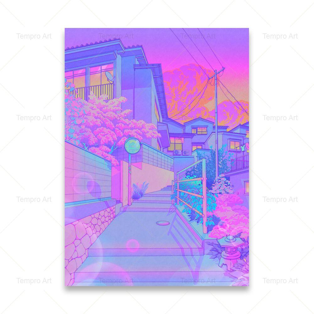 Poster im Vaporwave-Stil, japanische Stadt, Nacht, Straße, Pop, Kyoto, Poster, Leinwand, Gemälde, Wandkunst, Bild, Druck, Kawaii-Zimmer-Heimdekoration