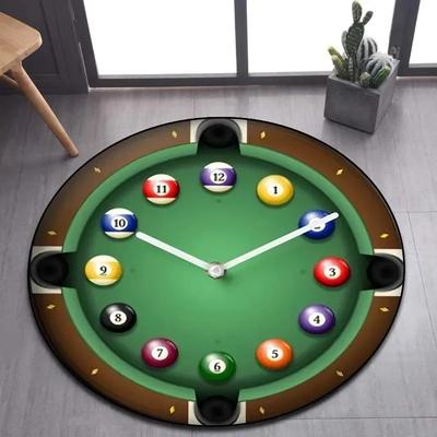 Billiard Clock Print Round Carpet Soft Area Rug for Bathroom Bedroom Living Room Doormat Gaming Chair Decor Non-Slip Floor Mat