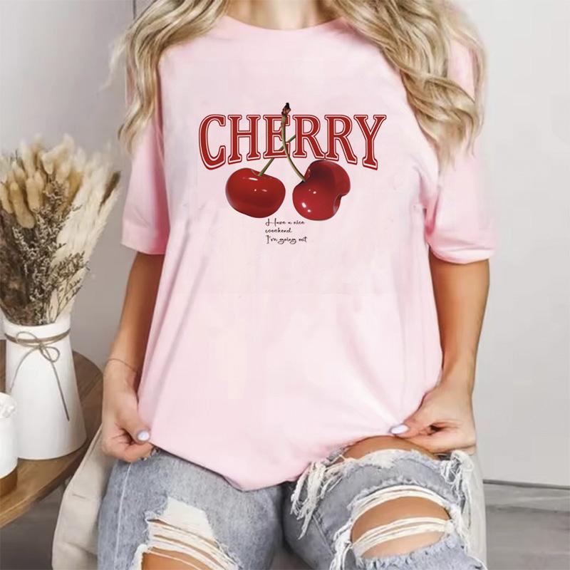Pink Color Cherry Summer Fashion Tshirts Unisex Unisexga Top Female Anime Y2k Clothing Fashion Graphic Tshirt Unisex Tops