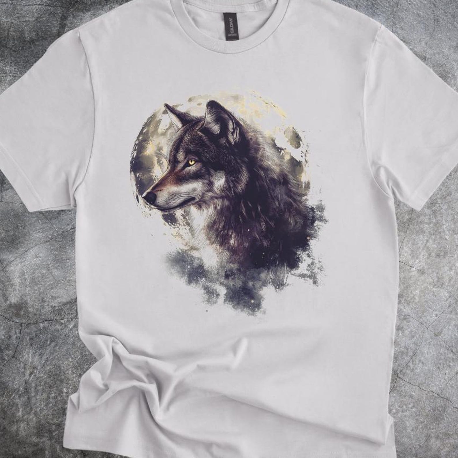 Wolf and Moon Shirt Graphic Tshirt Light Gray Cotton Mens 140