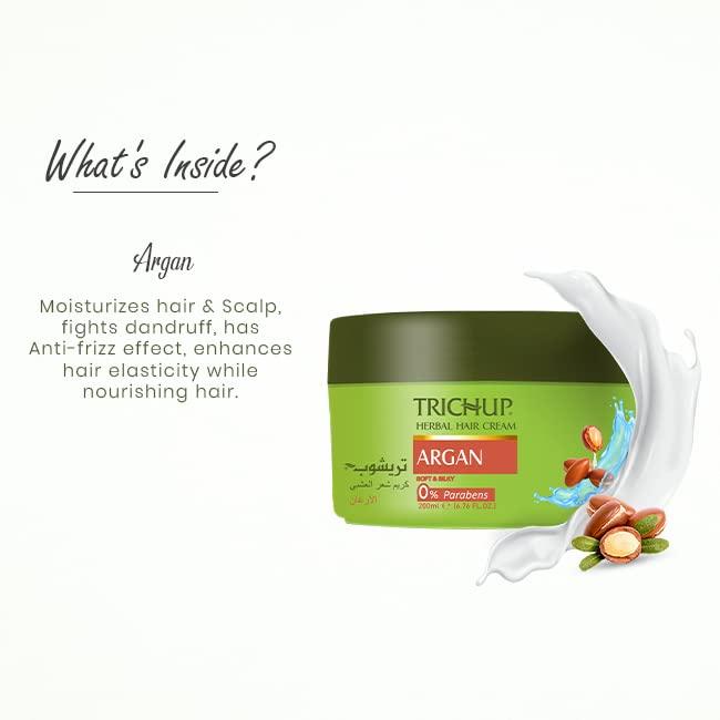Trichup Argan Herbal Hair Cream For Frizz Control, Smooth Styling, Added Shine And Volume Non Greasy Leave In 200 Ml