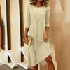 Women's Fashionable And Elegant Pleated Round Neck Three,quarter Sleeve Dress