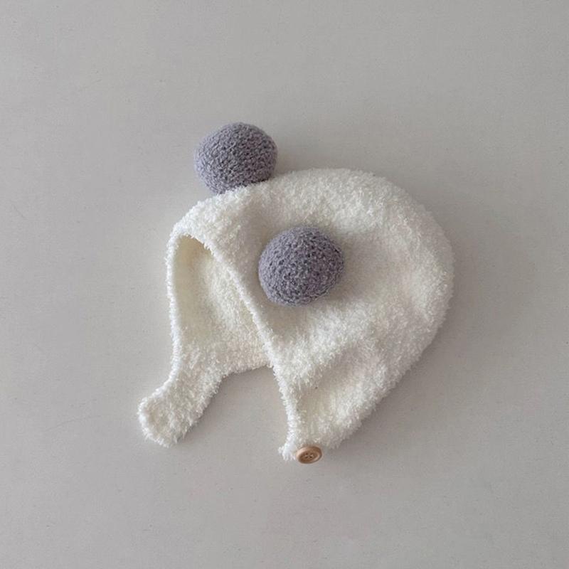 Cute Winter Warm Kids Baby Hats Fleece Hemming Caps With Ball Ear Protection Hats Soft Newborn Bonnet For Boys Girls