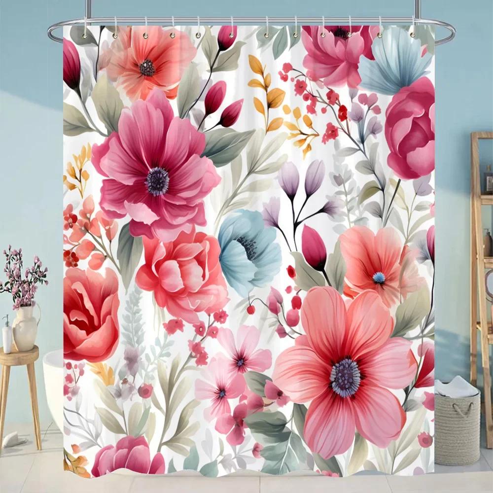 Botanical Floral Bathroom Curtains Tropical Green Leaf Butterfly Nature Landscape Polyester Fabric Shower Curtain Bathroom Decor