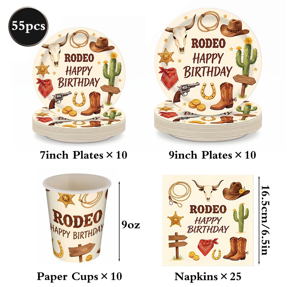 Rodeo Theme Birthday Party Decor Tableware Set Paper Plates Cup Napkins Tablecloth Wild West Cowboy Cowgirl Rodeo Party Supplies
