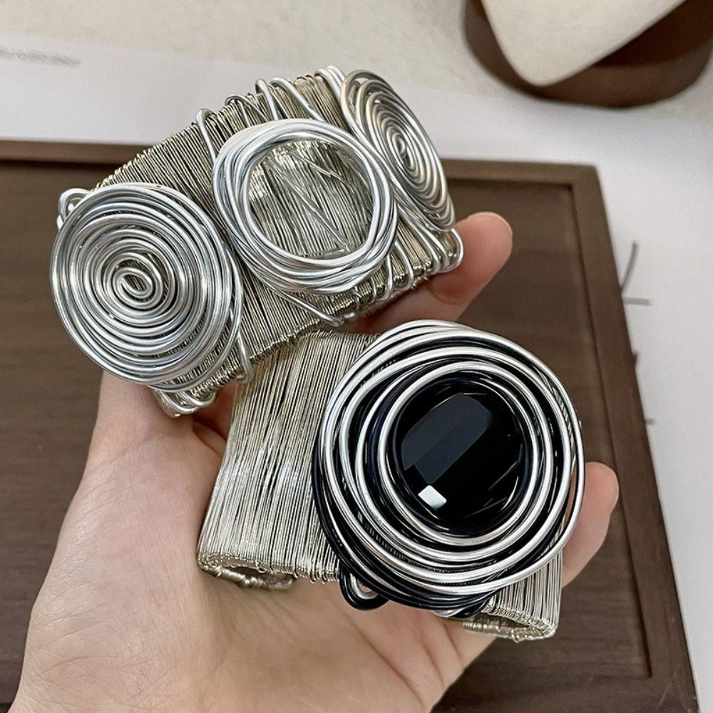 Silver Color Rhinestone Bracelet Line Twined Exaggerated Bracelet Cool Women Bangle  Gifts