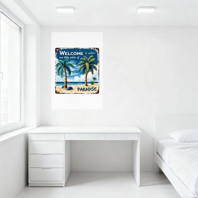 Vintage Metal Beach Sign Welcome To Our Little Piece of Paradise Rusty Distressed Edge Tin Sign for Home Bar Café Beach House De